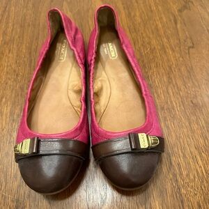 Coach Cap Toe Colorblock Ballet Flat, Size 6.5, Pink and Dark Maroon/Brown